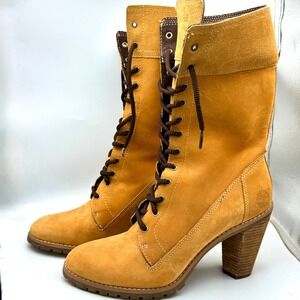 Timberland Glancy Lace Up Mid Calf Boots Combat Grunge Womens 9 Nubuck Leather
